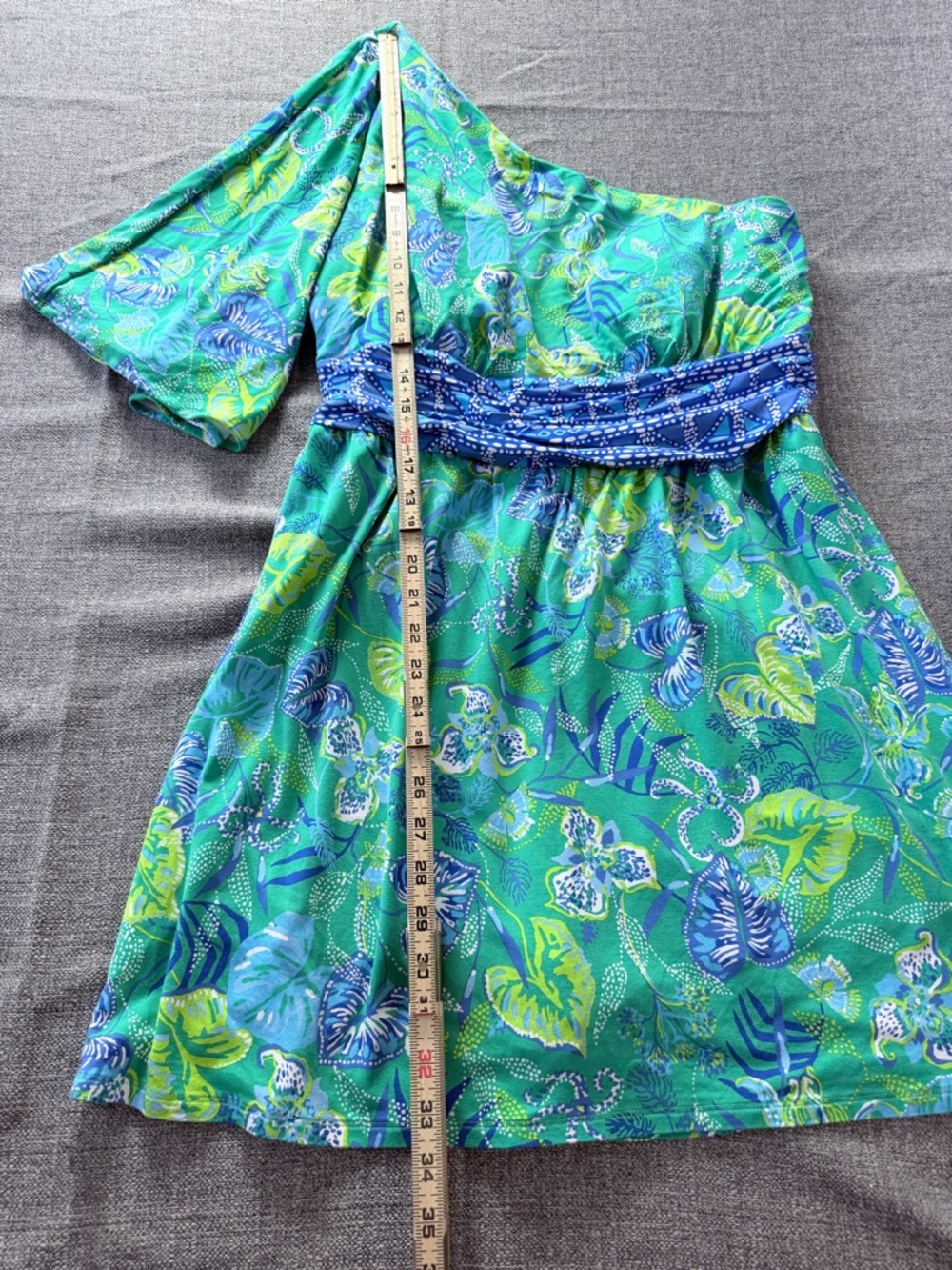 Lilly Pulitzer Green One-Shoulder Tropical Print Mini Dress - Picture 14 of 16